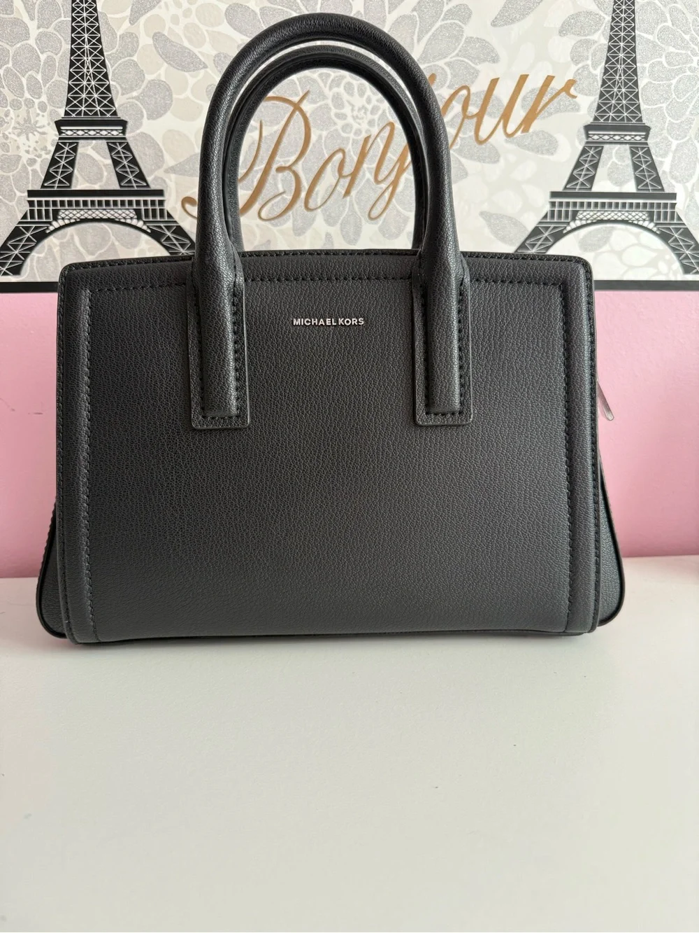 Michael Kors Black Pebbled Leather Structured Satchel